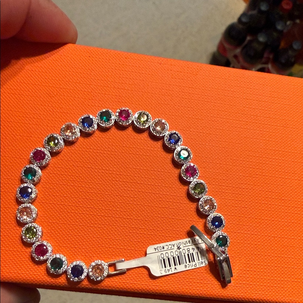 Ally Fashion Silver-Tone Multicolor Crystal Tennis Bracelet